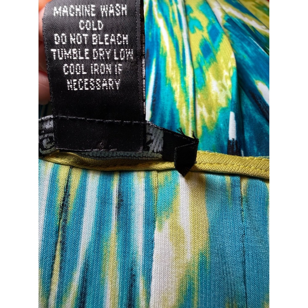 Glamour Women 16W Ikat Print Maxi Dress Teal Lime Green Sleeveless Scoop Neck - Picture 7 of 7